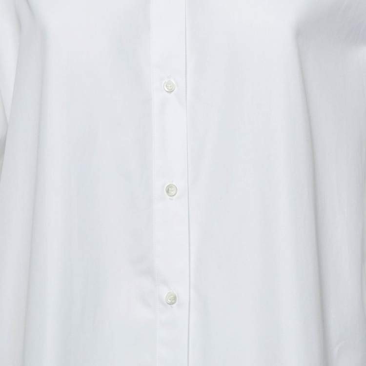Pre Owned Valentino White Cotton Feather Cuff Trim Button Front Shirt L