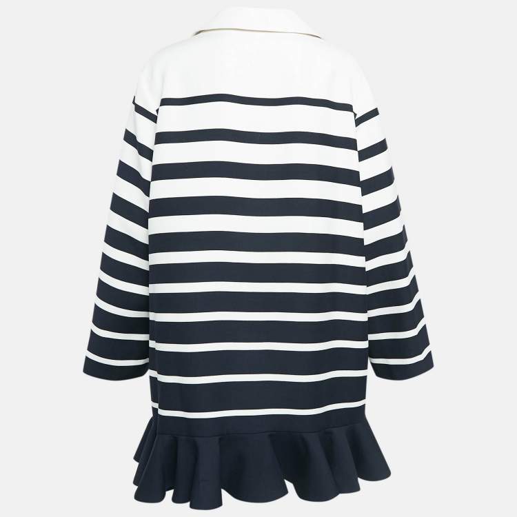 Pre Owned Valentino Navy Blue/White Stripe Wool Blend Ruffled Mini Dress M