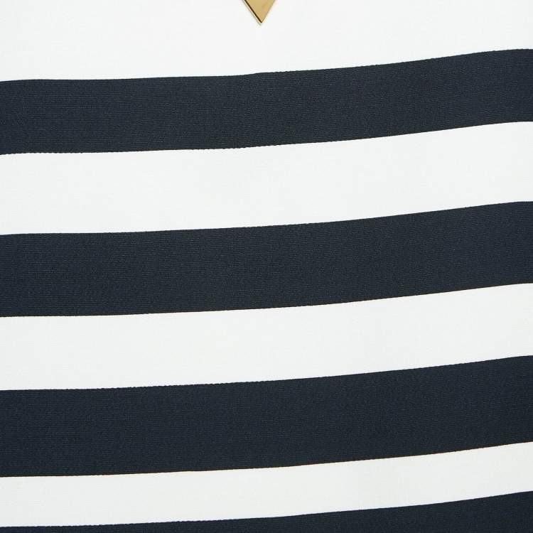 Pre Owned Valentino Navy Blue/White Stripe Wool Blend Ruffled Mini Dress M