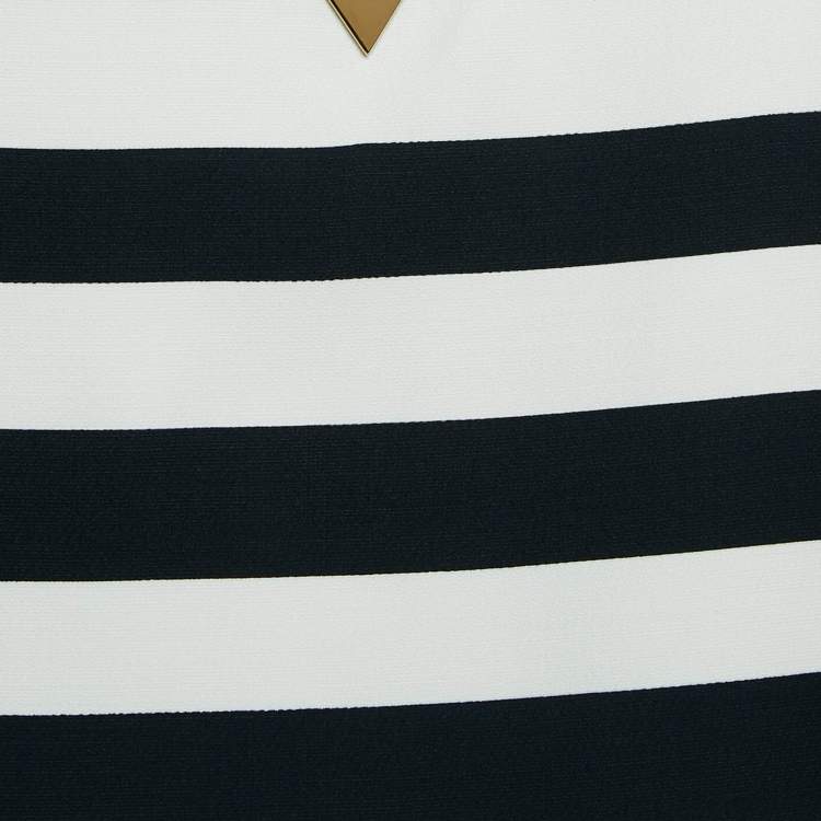 Pre Owned Valentino Navy Blue/White Stripe Wool Blend Ruffled Mini Dress M
