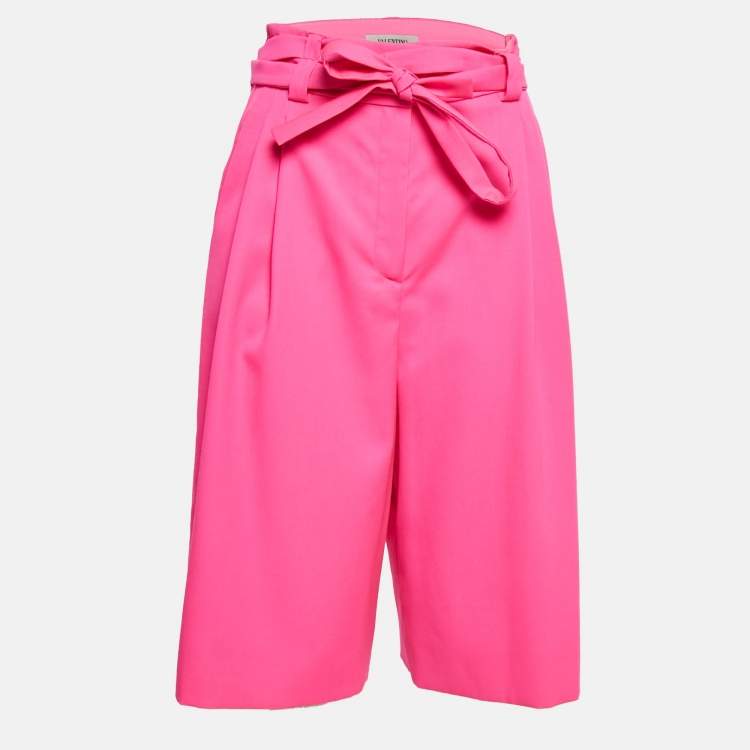 Pre Owned Valentino Fluorescent Pink Wool Pleated Knee Length Shorts S