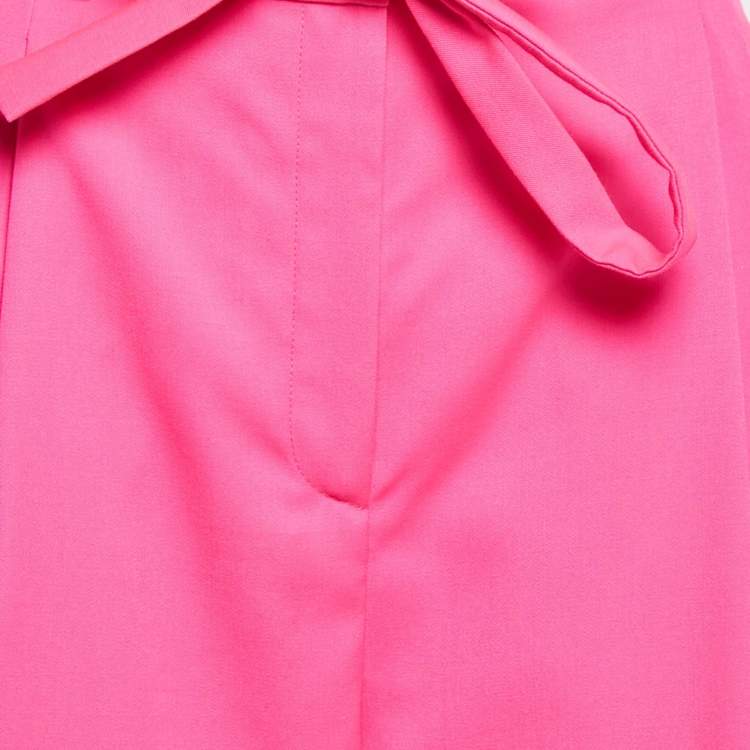 Pre Owned Valentino Fluorescent Pink Wool Pleated Knee Length Shorts S