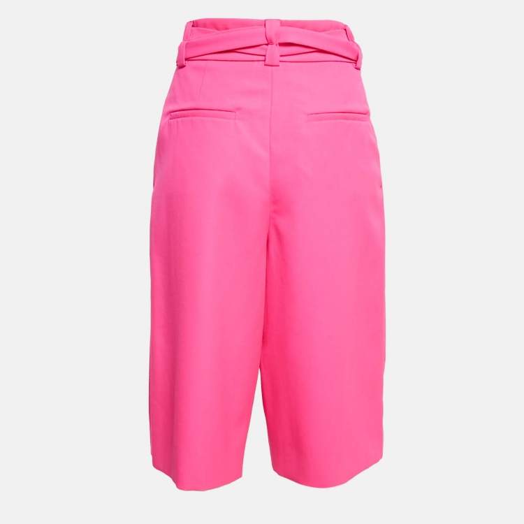 Pre Owned Valentino Fluorescent Pink Wool Pleated Knee Length Shorts S