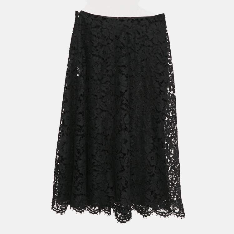Pre Owned Valentino Black Lace Corded Midi  Skirt S