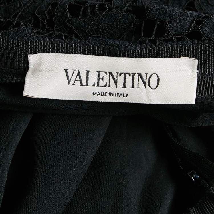 Pre Owned Valentino Black Lace Corded Midi  Skirt S