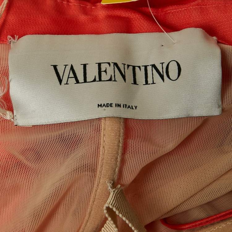 Pre Owned Valentino Coral Orange Silk Strapless Maxi Dress M