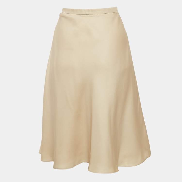 Pre Owned Valentino Beige Silk Flared Knee-Length Skirt L