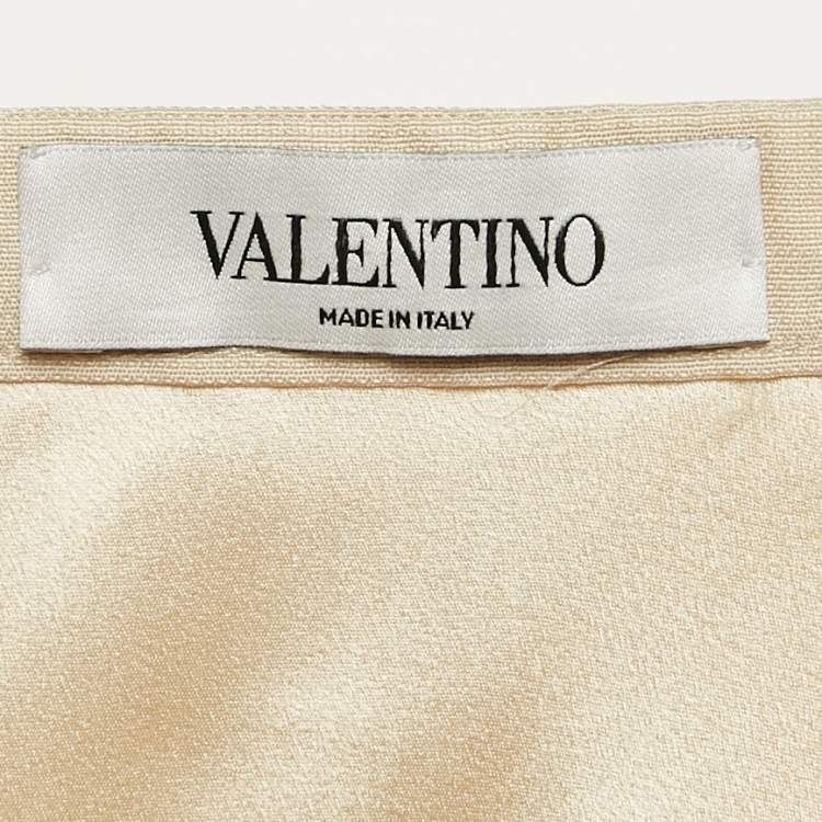 Pre Owned Valentino Beige Silk Flared Knee-Length Skirt L