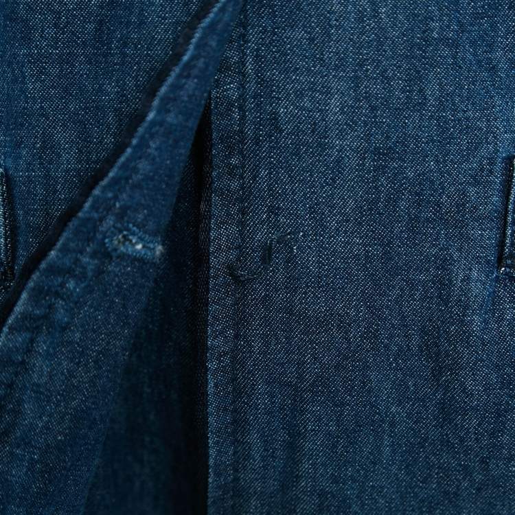 Pre Owned Valentino Blue Feather Trim Denim Shirt and Trouser Set M