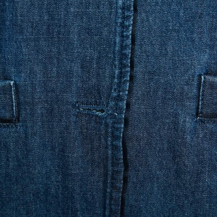 Pre Owned Valentino Blue Feather Trim Denim Shirt and Trouser Set M