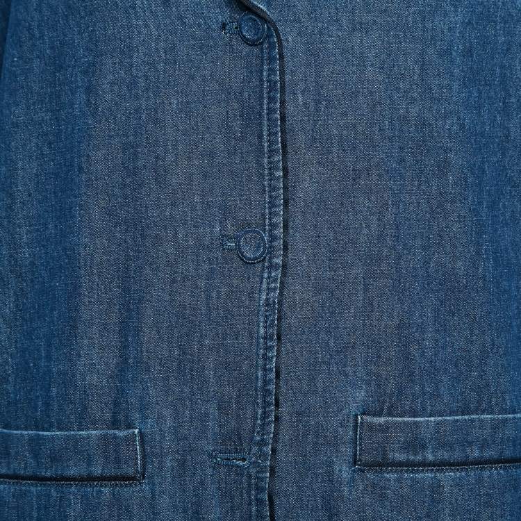 Pre Owned Valentino Blue Feather Trim Denim Shirt and Trouser Set M