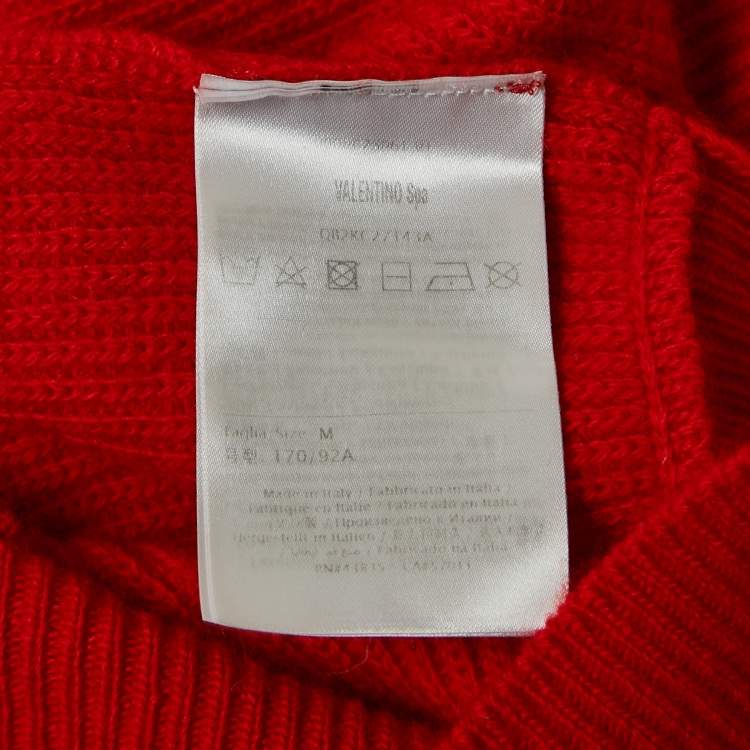 Pre Owned Valentino Red Rib Knit Wool Blend Balloon Sleeve Sweater M