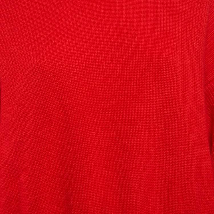 Pre Owned Valentino Red Rib Knit Wool Blend Balloon Sleeve Sweater M