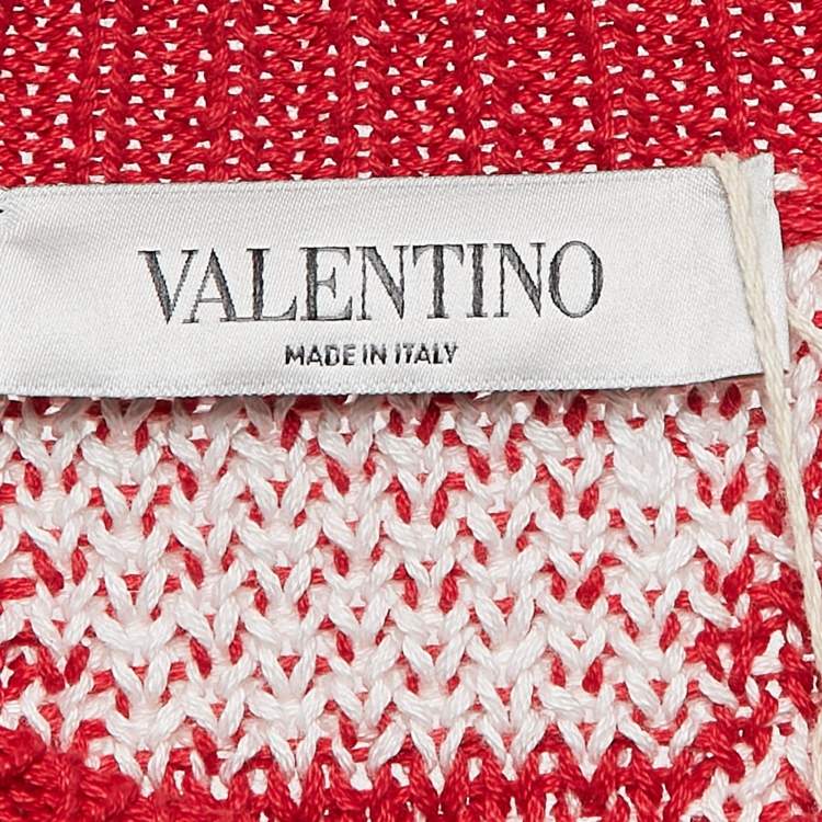 Pre Owned Valentino Red/White V Pattern Knit Sweater L