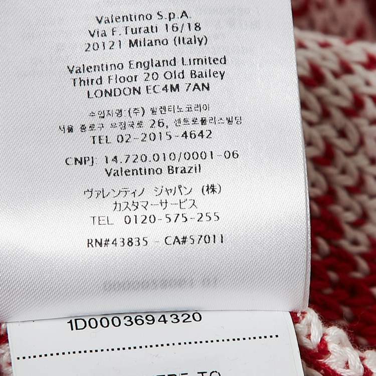 Pre Owned Valentino Red/White V Pattern Knit Sweater L
