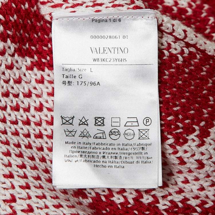Pre Owned Valentino Red/White V Pattern Knit Sweater L