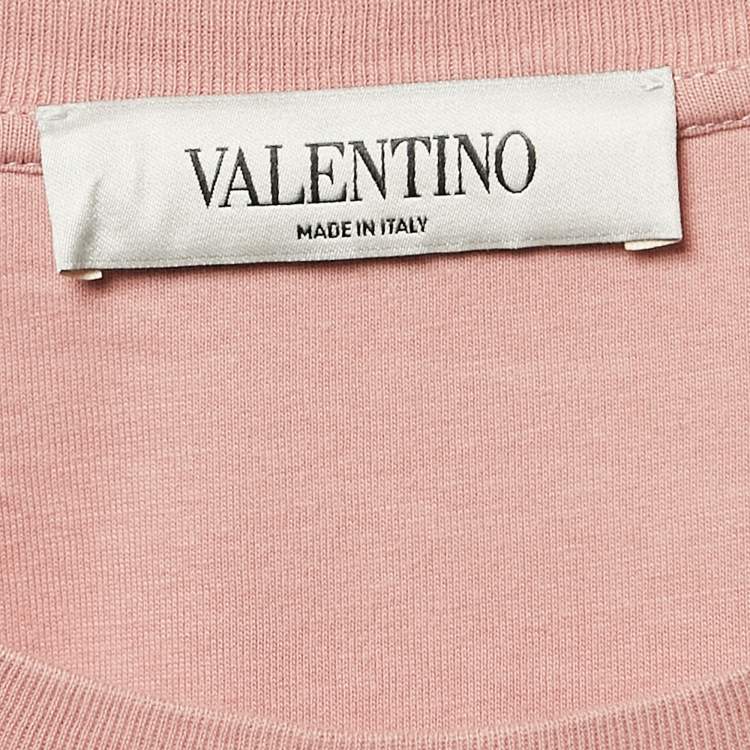 Pre Owned Valentino Pink VLTN Print Jersey Crew Neck T-Shirt S