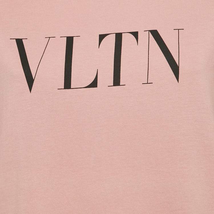 Pre Owned Valentino Pink VLTN Print Jersey Crew Neck T-Shirt S