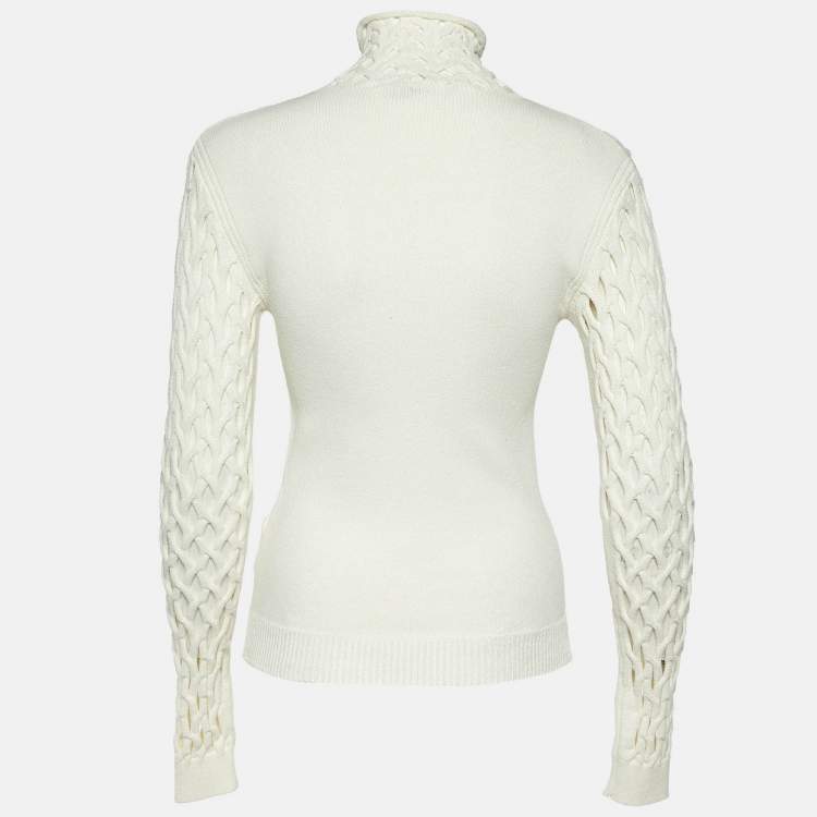 Pre Owned Valentino Ivory White Mesh Knit High Neck Jumper M