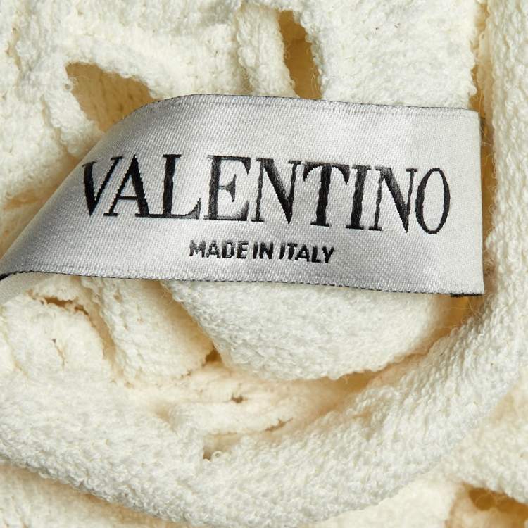 Pre Owned Valentino Ivory White Mesh Knit High Neck Jumper M