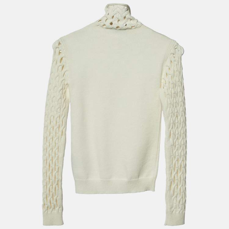 Pre Owned Valentino Ivory White Mesh Knit High Neck Jumper M