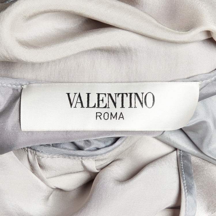 Pre Owned Valentino Grey Satin Silk Pleated Long Dress M