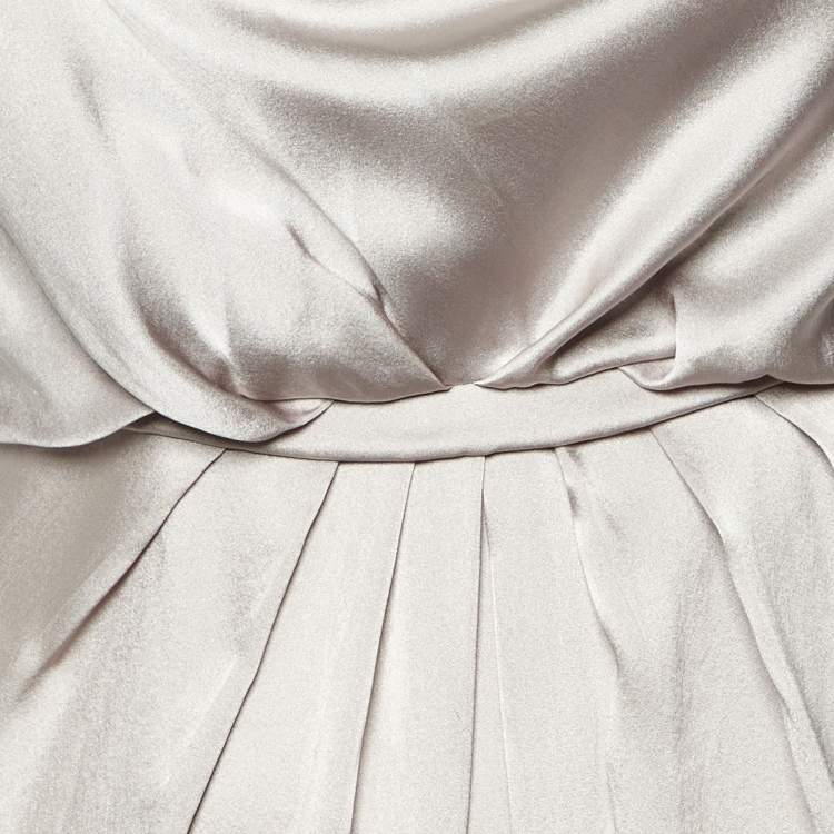 Pre Owned Valentino Grey Satin Silk Pleated Long Dress M