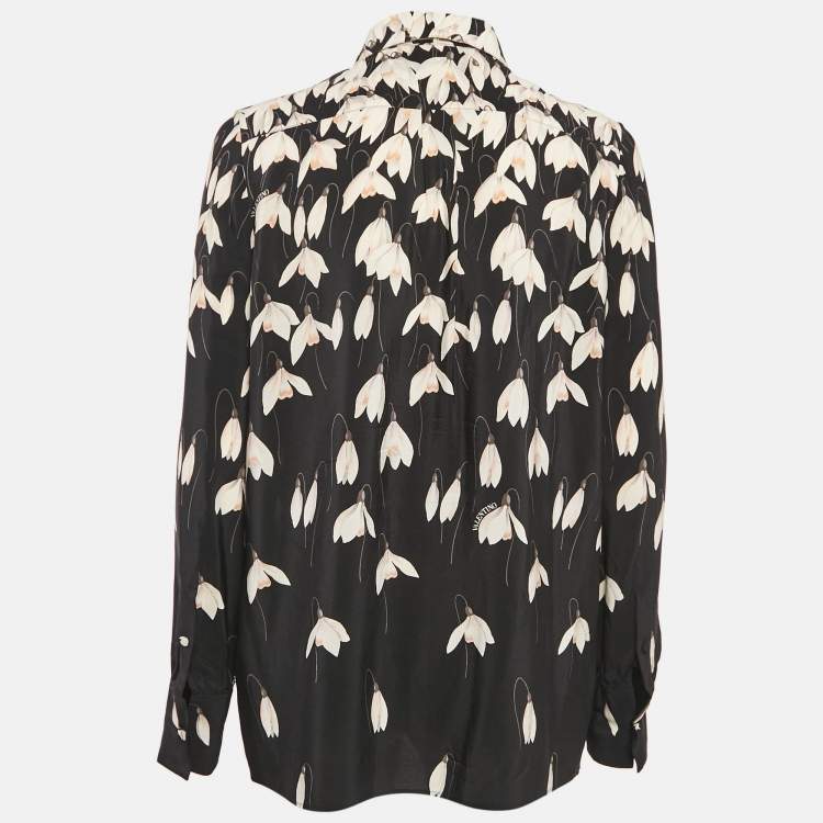 Pre Owned Valentino Black Bucaneve Print Silk Shirt M
