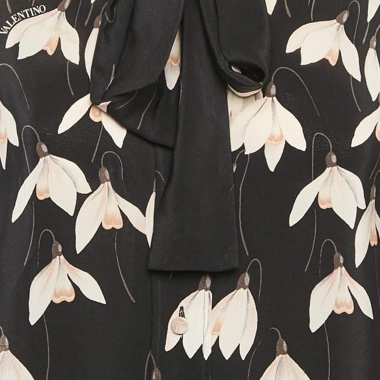 Pre Owned Valentino Black Bucaneve Print Silk Shirt M