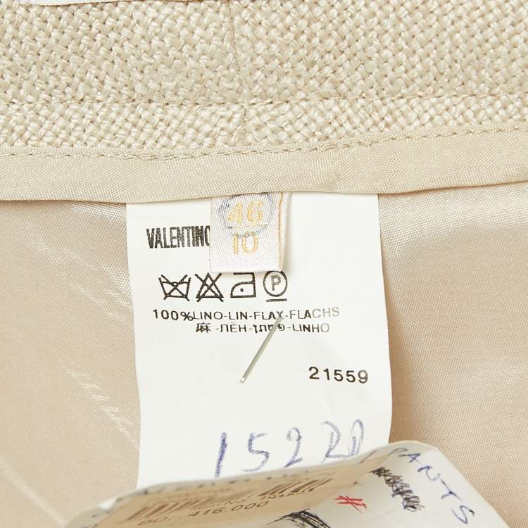 Pre Owned Valentino Beige Linen Fringed Trousers L