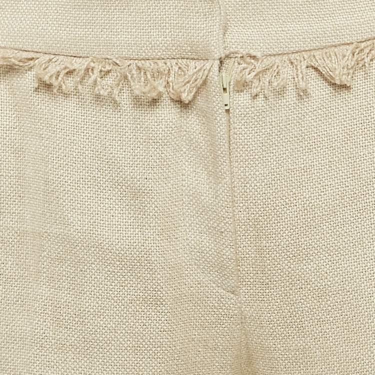 Pre Owned Valentino Beige Linen Fringed Trousers L