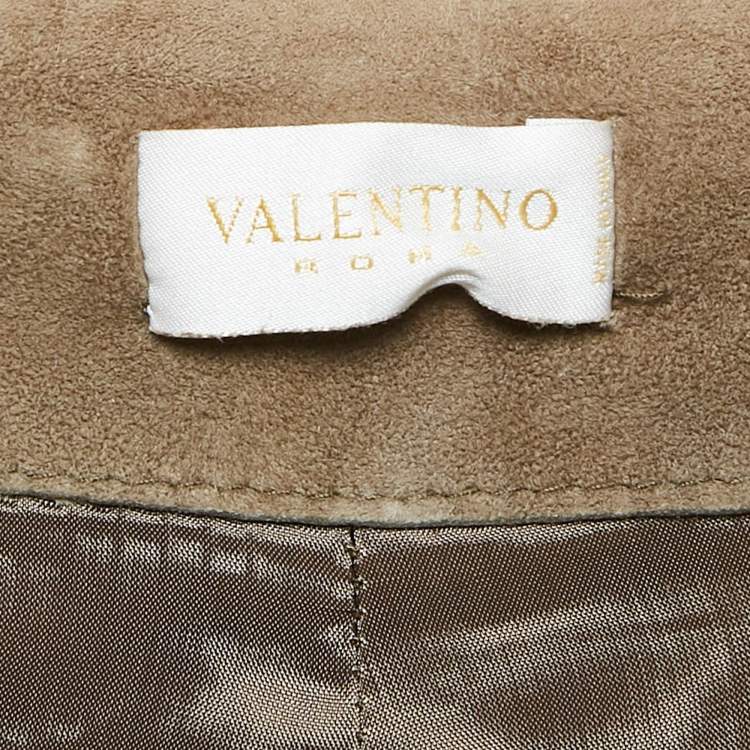 Pre Owned Valentino Brown Embroidered Suede Flared Trousers M