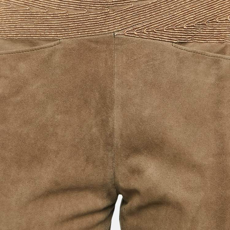 Pre Owned Valentino Brown Embroidered Suede Flared Trousers M
