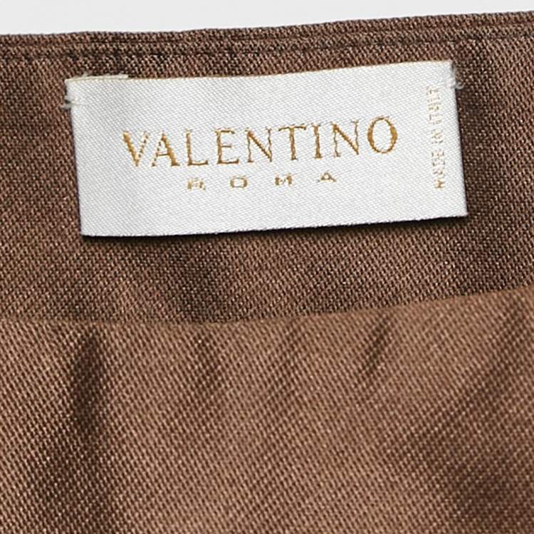 Pre Owned Valentino Brown Beaded Embroidered Silk Strappy Top S