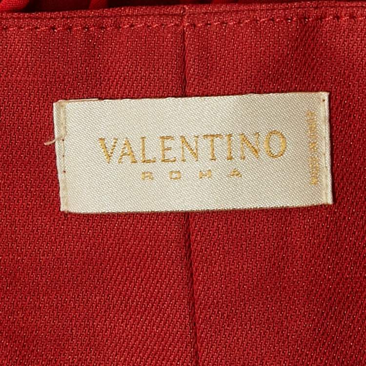 Pre Owned Valentino Red Embroidered Silk and Crepe Strappy Top L
