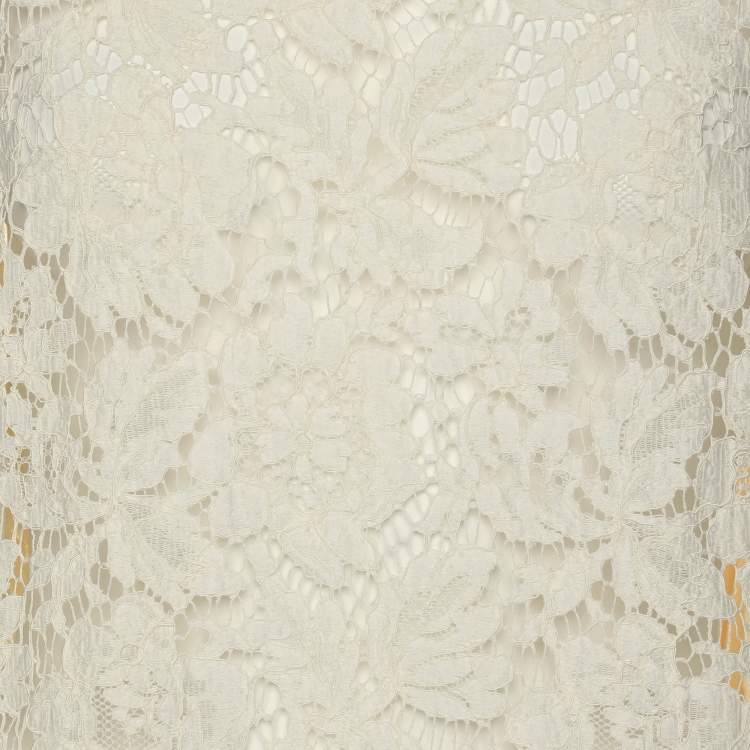 Pre Owned Valentino Cream Lace Knit Fabric Sweater L