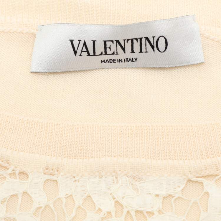 Pre Owned Valentino Cream Lace Knit Fabric Sweater L