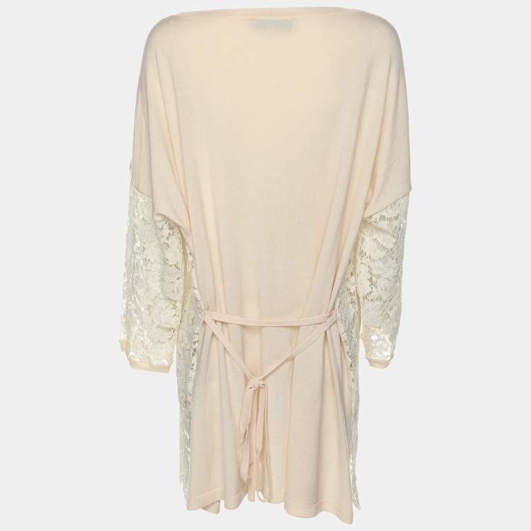 Pre Owned Valentino Cream Lace Knit Fabric Sweater L