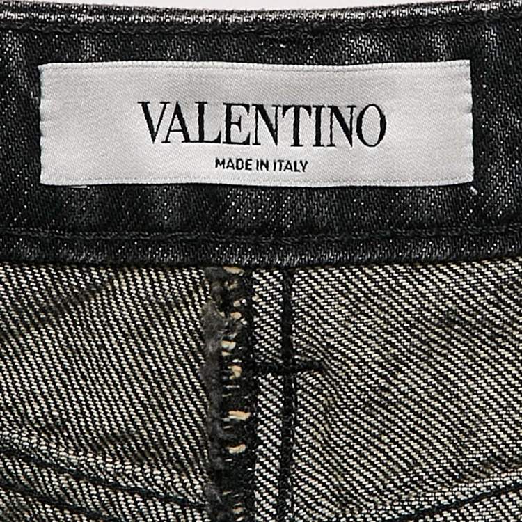 Pre Owned Valentino Black Distressed Denim Shorts M 