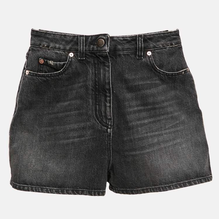 Pre Owned Valentino Black Distressed Denim Shorts M 