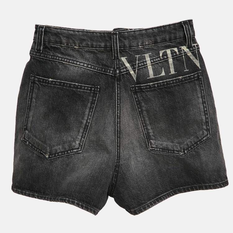 Pre Owned Valentino Black Distressed Denim Shorts M 
