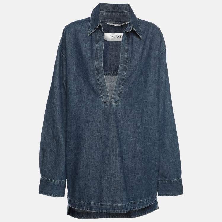 Pre Owned Valentino Blue Denim Long Sleeve Shirt L