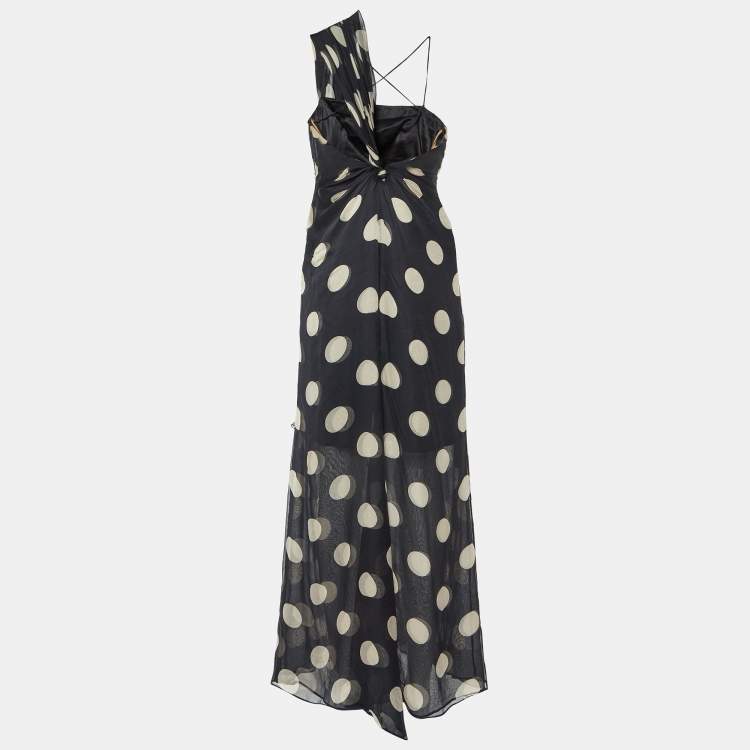 Pre Owned Valentino Black Polka Dot Print Silk Asymmetric Dress L