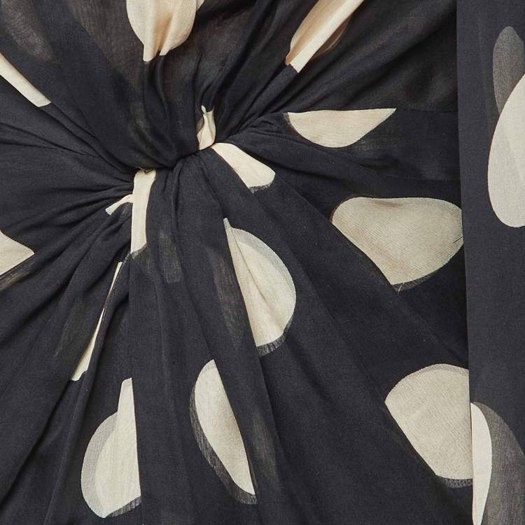 Pre Owned Valentino Black Polka Dot Print Silk Asymmetric Dress L