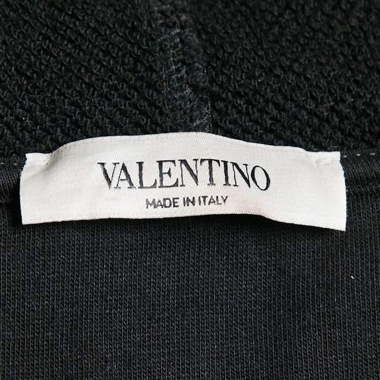 Pre Owned Valentino Black Logo Print Cotton Hooded Sweatshirt S