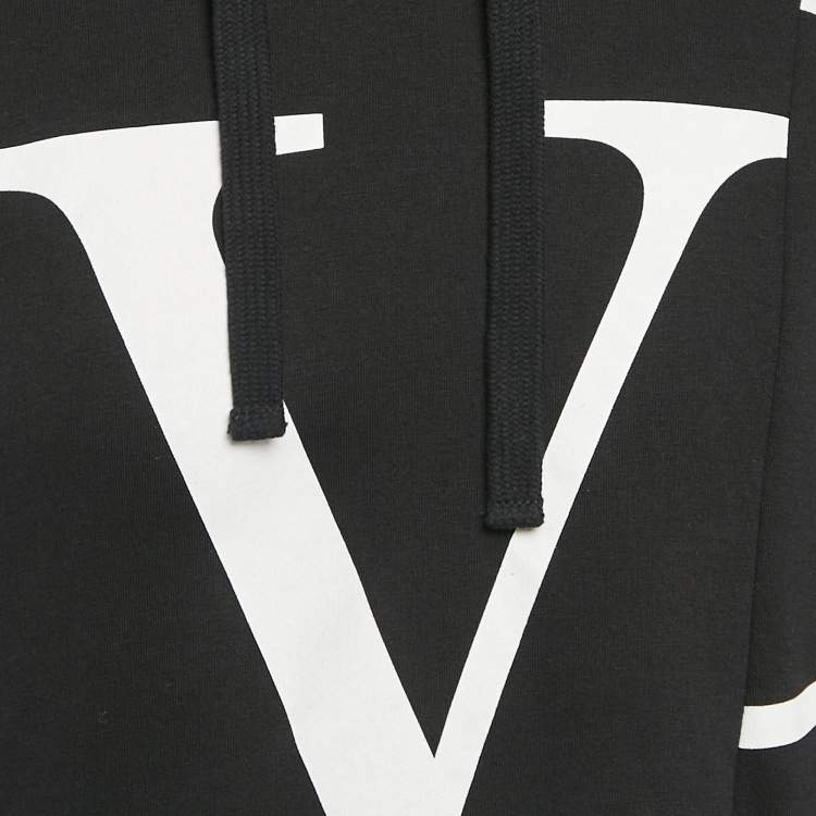Pre Owned Valentino Black Logo Print Cotton Hooded Sweatshirt S