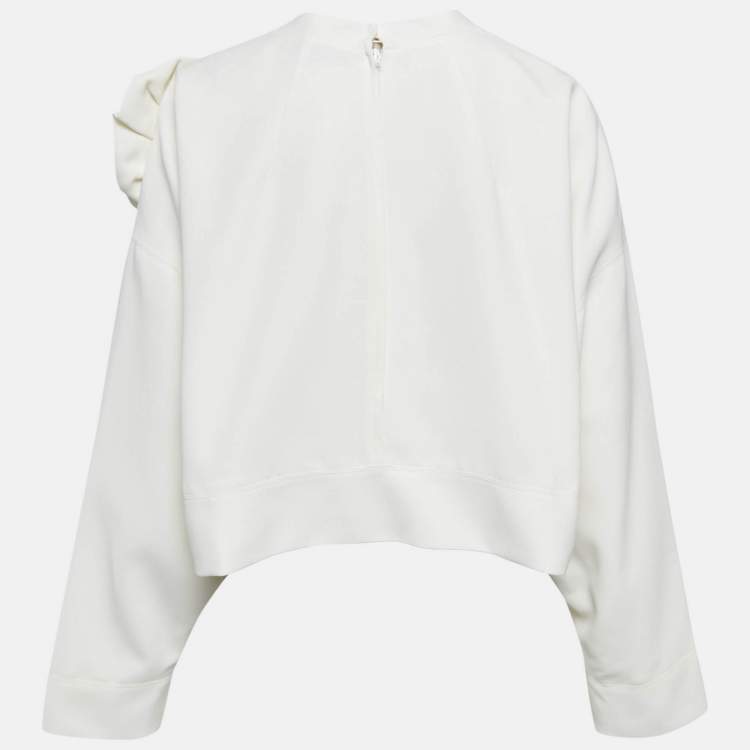 Pre Owned Valentino White Floral Applique Crepe Loose Fit Top M