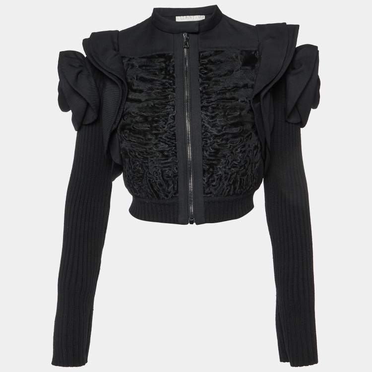 Pre Owned Valentino Black Textured Wool Zip-Up Jacket L