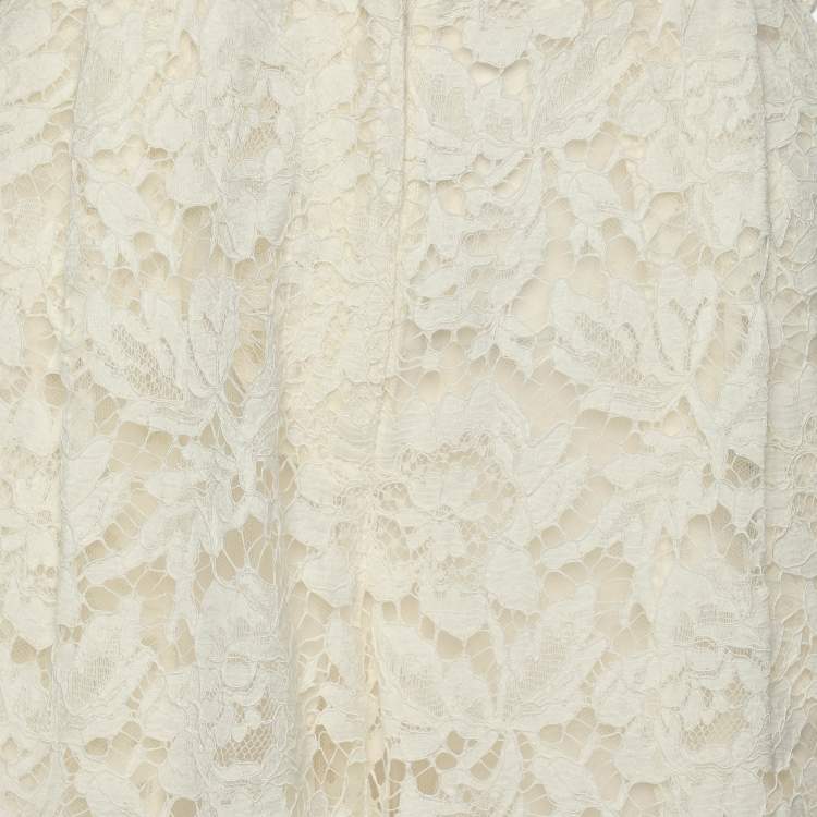 Pre Owned Valentino Cream Lace Wide Leg Trouser XS