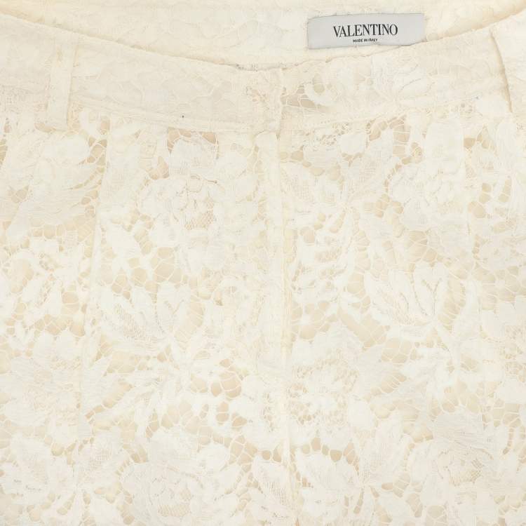 Pre Owned Valentino Cream Lace Wide Leg Trouser XS